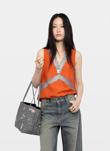 Top droit col V en soie ZADIG&VOLTAIRE Orange